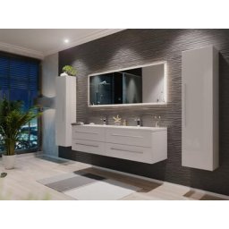 Ensemble meuble de SDB Colossos 160 4 pièce en blanc brillant avec miroir LED