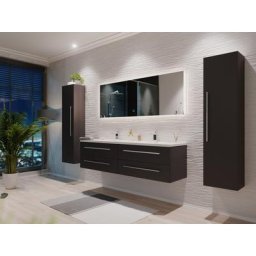 Ensemble meuble de SDB Colossos 160 4 pièce en anthracite satiné avec miroir LED
