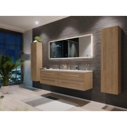 Ensemble meuble de SDB Colossos 160 4 pièce en décor chêne avec miroir LED