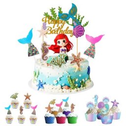 Décorations de fête en forme de sirène garniture de gâteau d'anniversaire garniture de Cupcake