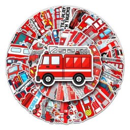 Autocollants waterproof motif camion de pompier 10/30/50 pièces stickers graffitis dessin animé