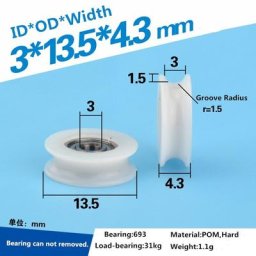 Rouleau Miniature de 3x13.5x4.3mm 5 pièces roue à câble de 3mm de diamètre rainure en U poulie