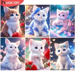 HUACAN-5D Diamond Painting Nette Cat DIY Full Square Round Mosaic Animal Handmade Home