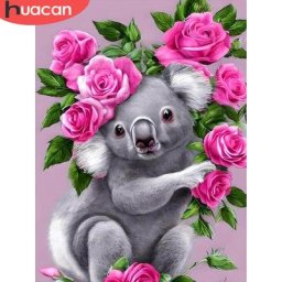 HUACAN-Peinture en Diamant 5D Koala Animal Mosaïque Complète Broderie Rose Loisirs Créatifs