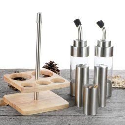 Ensemble de bouteilles d'assaisonnement de cuisine avec bois porte-bouteille outils pour huile