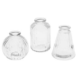 Vases en verre, striés, 3 pièces