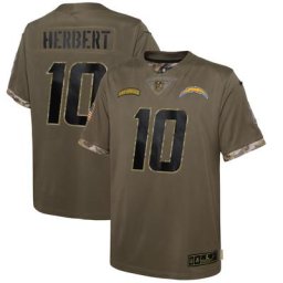 Maillot Nike Justin Herbert Olive Los Angeles Chargers 2022 Salute To Service Player pour jeune