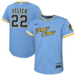 Maillot Nike Christian Yelich Powder Blue Milwaukee Brewers 2022 City Connect Replica Player pour Jeunes