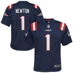 Maillot de match des New England Patriots Nike Cam Newton bleu marine pour jeune