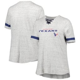 T-shirt à col en V à lacets taille plus Houston Texans gris chiné pour femme