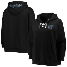 Sweat à capuche à encolure en V à lacets Miami Marlins noir taille plus pour femme