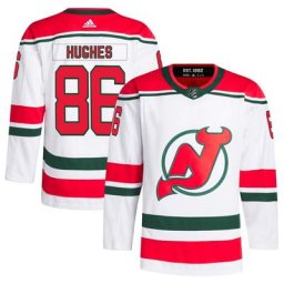 Homme Adidas Jack Hughes White New Jersey Devils 2022/23 Heritage Primegreen Authentic Pro Jersey