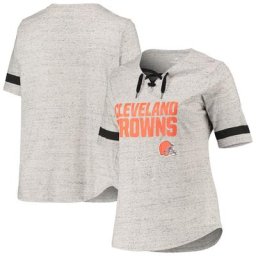 T-shirt à col en V à lacets taille plus Cleveland Browns gris chiné pour femme