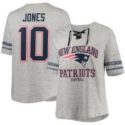 T-shirt à col en V à lacets taille plus Mac Jones pour homme des Patriots de la Nouvelle-Angleterre gris chiné