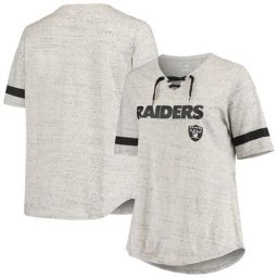 T-shirt gris chiné Las Vegas Raiders taille plus à col en V à lacets pour femme