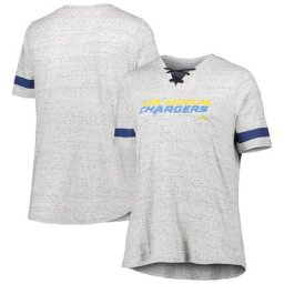 T-shirt gris chiné Los Angeles Chargers taille plus à col en V à lacets pour femme