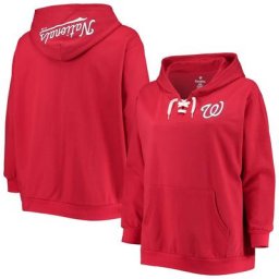 Chandail à capuchon rouge à encolure en V et à lacets Washington Nationals grande taille pour femme