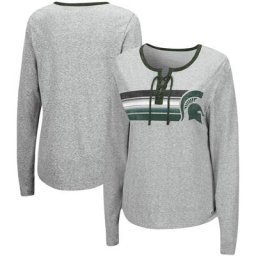 Colosseum Heathered Grey Michigan State Spartans Sundial Tri-Blend T-shirt à lacets à manches longues pour femme