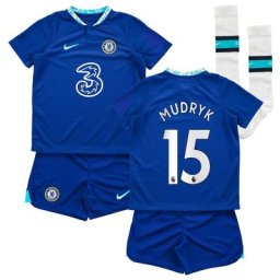 Chelsea Home Stadium Kit 2022-23 - Little Kids with Mudryk 15 printing