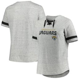 T-shirt gris chiné Jacksonville Jaguars taille plus à col en V et à lacets pour femme