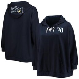 Chandail à capuchon à encolure en V à lacets Tampa Bay Rays bleu marine grande taille pour femme