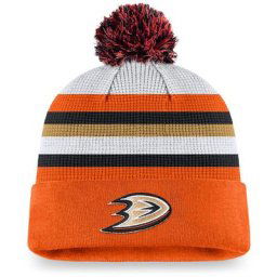 Bonnet en tricot à revers avec pompon Anaheim Ducks Authentic Pro Draft de marque Fanatics pour hommes, blanc/orange