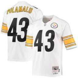 Maillot Homme Mitchell & Ness Troy Polamalu Blanc Pittsburgh Steelers 2005 Legacy Replica