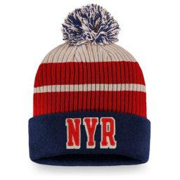 Bonnet en tricot à revers avec pompon True Classics des Rangers de New York de marque Fanatics pour homme, bleu