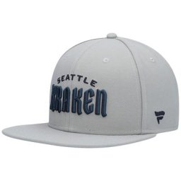 Casquette Snapback Seattle Kraken Wordmark Logo grise de marque Fanatics pour homme