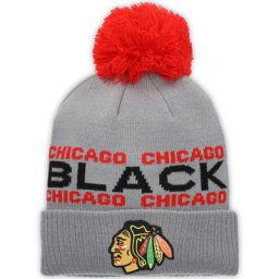 Bonnet en tricot à revers avec pompon adidas Chicago Blackhawks Team pour homme