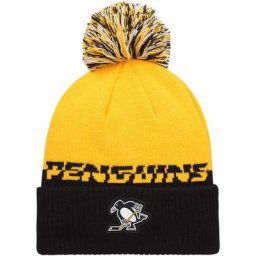 Bonnet en tricot à revers Pittsburgh Penguins COLD.RDY adidas jaune/noir pour hommes avec pompon