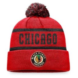 Bonnet en tricot à six revers Original des Blackhawks de Chicago Fanatics Branded rouge/noir pour homme avec pompon