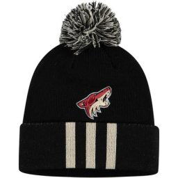 Bonnet en tricot à revers à trois rayures adidas Arizona Coyotes pour homme avec pompon, noir