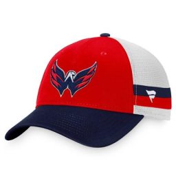 Casquette de camionneur rayée pour homme Fanatics Branded rouge/bleu marine Capitals de Washington Breakaway