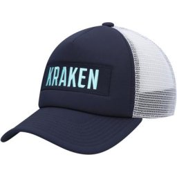 Casquette adidas Deep Sea Blue/White Seattle Kraken Team Plate Trucker Snapback pour homme
