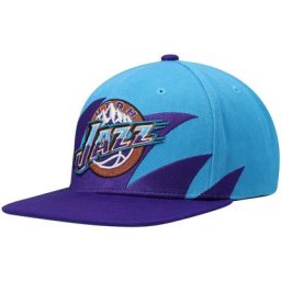 Mitchell & Ness Homme Turquoise/Violet Utah Jazz Hardwood Classics Sharktooth Snapback Chapeau