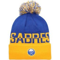 Casquette adidas Royal/Jaune Buffalo Sabres COLD.RDY en tricot à revers avec pompon pour hommes