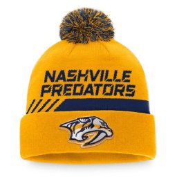 Chapeau en tricot à revers Nashville Predators authentique Pro Team Locker Room or/marine pour hommes avec pompon de marque fanatiques