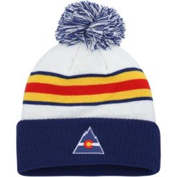 Bonnet en tricot rayé à revers avec pompons adidas Colorado Avalanche Team Classics pour homme, bleu marine