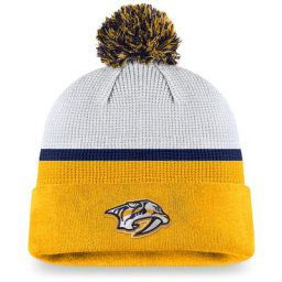 Bonnet en tricot à revers Nashville Predators Authentic Pro Draft de marque Fanatics pour homme avec pompon, blanc/doré