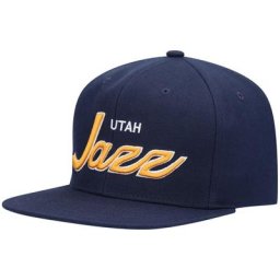 Casquette snapback Utah Jazz Script bleu marine Mitchell & Ness pour homme