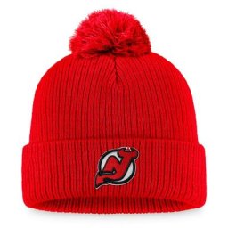 Bonnet en tricot à revers avec logo principal des Devils du New Jersey pour homme Fanatics Branded rouge avec pompon
