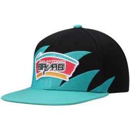Casquette San Antonio Spurs Hardwood Classics Sharktooth Snapback pour homme Mitchell & Ness noir/bleu sarcelle