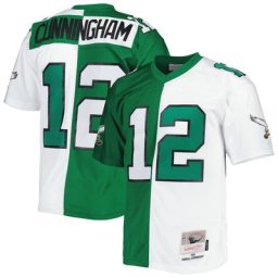 Maillot Homme Mitchell & Ness Randall Cunningham Kelly Vert/Blanc Philadelphia Eagles 1990 Split Legacy Replica Jersey