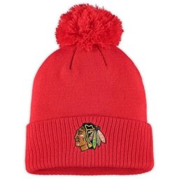 Bonnet en tricot à revers avec logo principal adidas Chicago Blackhawks pour homme rouge avec pompon