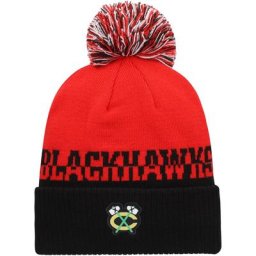 Bonnet en tricot à revers COLD.RDY pour hommes des Chicago Blackhawks adidas rouge/noir avec pompon