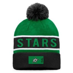 Bonnet en tricot à revers avec pompon Dallas Stars Authentic Pro Rink de marque Fanatics pour homme, noir/vert Kelly