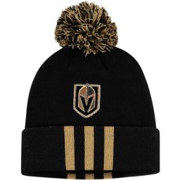 Bonnet en tricot à revers à trois rayures adidas Vegas Golden Knights pour homme avec pompon
