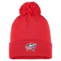 Bonnet en tricot à revers avec logo primaire pour homme adidas Columbus Blue Jackets rouge avec pompon