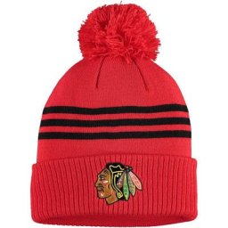 Bonnet en tricot à revers à trois rayures adidas Chicago Blackhawks Locker Room pour homme avec pompon